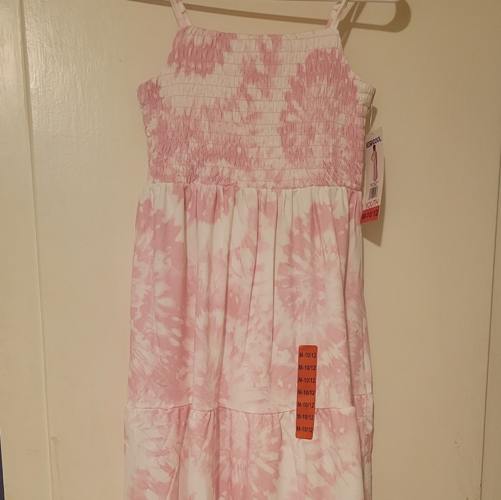 32Degrees Cool Youth Smocked Maxi Dress, Pink Tie Dye, Size 10/12